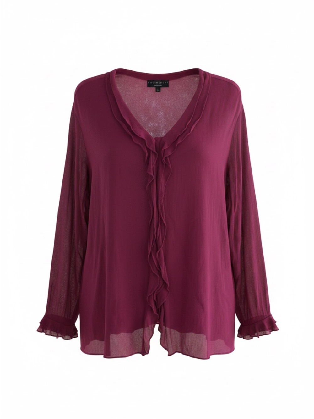 Elegant Ruffled V-Neck Blouse in Plum